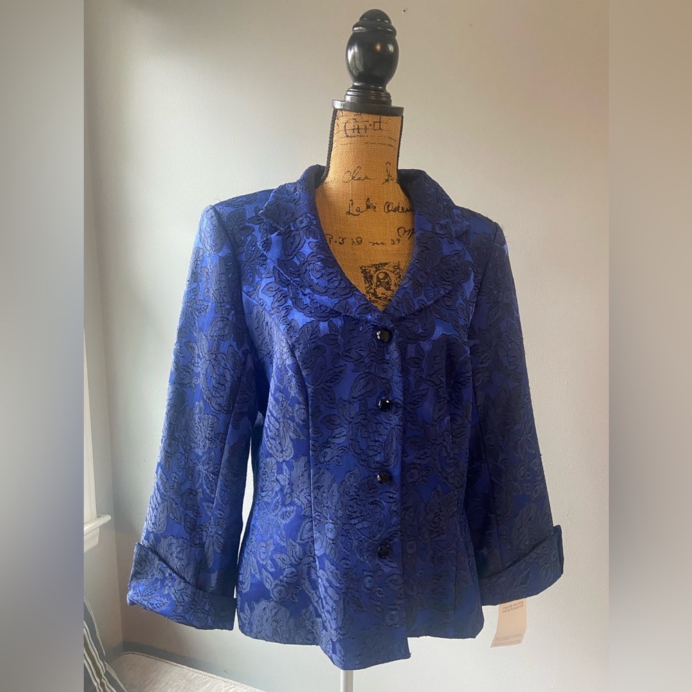 JS Collections Sz 14 Royal Blue Floral Jacquard Women’s Blazer